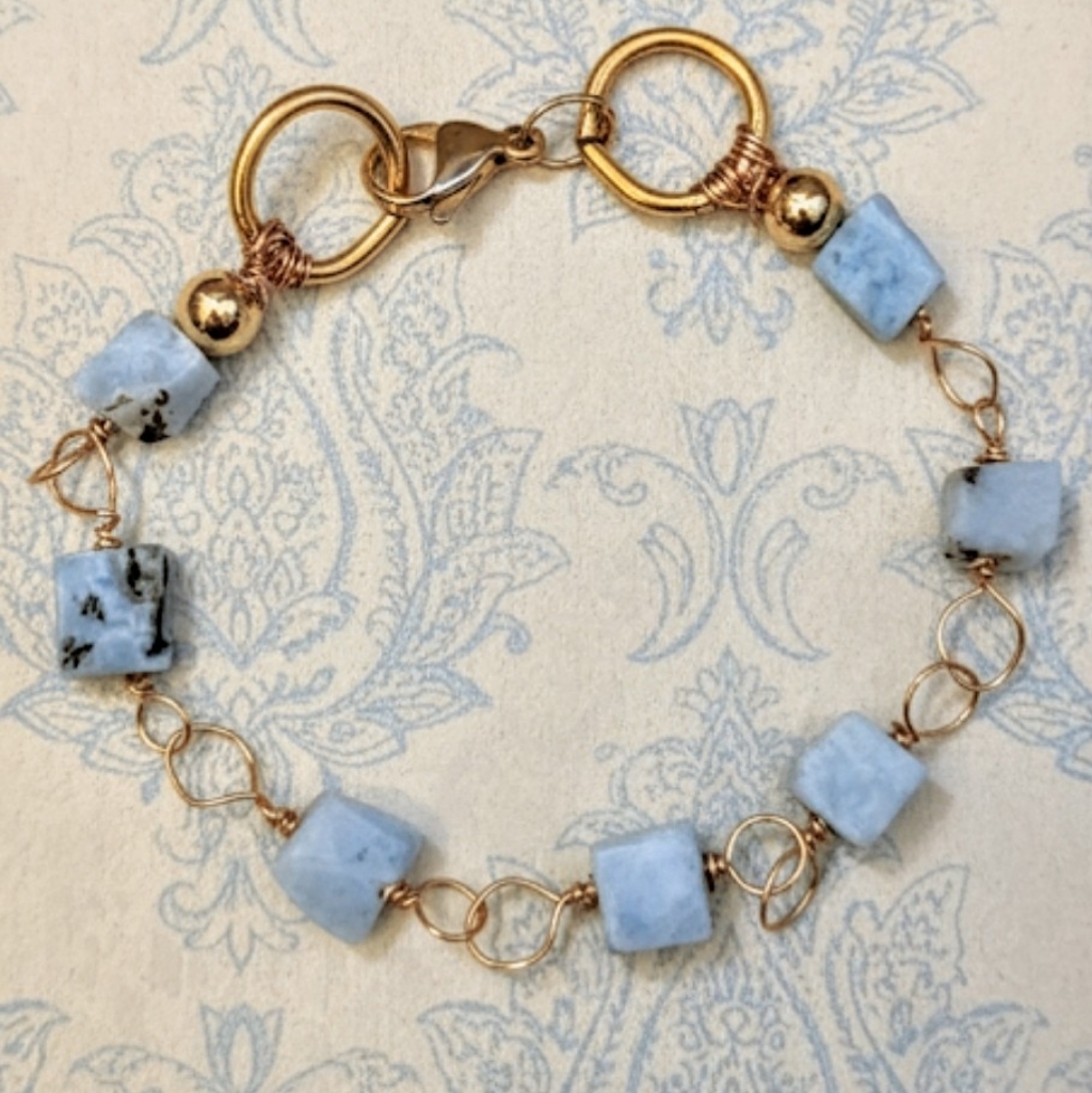 Nature's Sky Blue Larimar In Classic Bohemian Bracelet In Gold Plated
